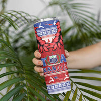 Toa Samoa Rugby Christmas Skinny Tumbler Ula Fala Samoan Pattern Red - Polynesian Pride