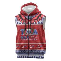 Personalised Toa Samoa Rugby Christmas Sleeveless Zip Hoodie Ula Fala Samoan Pattern Red LT14 Red - Polynesian Pride