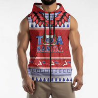 Personalised Toa Samoa Rugby Christmas Sleeveless Zip Hoodie Ula Fala Samoan Pattern Red LT14 - Polynesian Pride