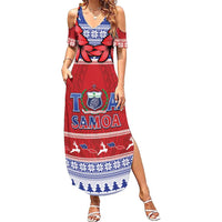 Personalised Toa Samoa Rugby Christmas Summer Maxi Dress Ula Fala Samoan Pattern Red LT14 Women Red - Polynesian Pride