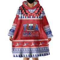 Personalised Toa Samoa Rugby Christmas Wearable Blanket Hoodie Ula Fala Samoan Pattern Red - Polynesian Pride