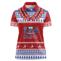Personalised Toa Samoa Rugby Christmas Women Polo Shirt Ula Fala Samoan Pattern Red LT14 Female Red - Polynesian Pride