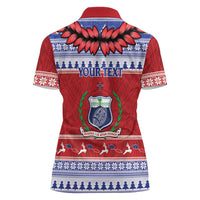 Personalised Toa Samoa Rugby Christmas Women Polo Shirt Ula Fala Samoan Pattern Red LT14 - Polynesian Pride