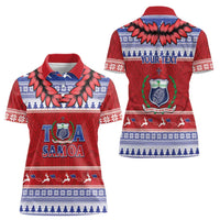 Personalised Toa Samoa Rugby Christmas Women Polo Shirt Ula Fala Samoan Pattern Red LT14 - Polynesian Pride