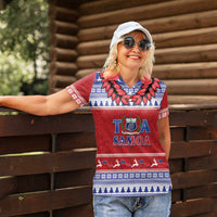 Personalised Toa Samoa Rugby Christmas Women Polo Shirt Ula Fala Samoan Pattern Red LT14 - Polynesian Pride