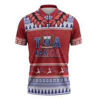 Personalised Toa Samoa Rugby Christmas Zipper Polo Shirt Ula Fala Samoan Pattern Red LT14 Red - Polynesian Pride