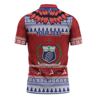 Personalised Toa Samoa Rugby Christmas Zipper Polo Shirt Ula Fala Samoan Pattern Red LT14 - Polynesian Pride