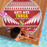 Tonga Rugby Christmas Beach Blanket Mate Maa Tonga Ngatu Pattern - Polynesian Pride