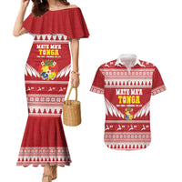 Personalised Tonga Rugby Christmas Couples Matching Mermaid Dress and Hawaiian Shirt Mate Maa Tonga Ngatu Pattern LT14 Red - Polynesian Pride