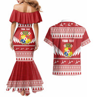 Personalised Tonga Rugby Christmas Couples Matching Mermaid Dress and Hawaiian Shirt Mate Maa Tonga Ngatu Pattern LT14 - Polynesian Pride