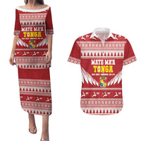 Personalised Tonga Rugby Christmas Couples Matching Puletasi and Hawaiian Shirt Mate Maa Tonga Ngatu Pattern LT14 Red - Polynesian Pride