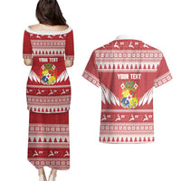 Personalised Tonga Rugby Christmas Couples Matching Puletasi and Hawaiian Shirt Mate Maa Tonga Ngatu Pattern LT14 - Polynesian Pride