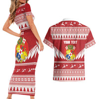 Personalised Tonga Rugby Christmas Couples Matching Short Sleeve Bodycon Dress and Hawaiian Shirt Mate Maa Tonga Ngatu Pattern LT14 - Polynesian Pride