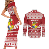 Personalised Tonga Rugby Christmas Couples Matching Short Sleeve Bodycon Dress and Long Sleeve Button Shirt Mate Maa Tonga Ngatu Pattern LT14 - Polynesian Pride