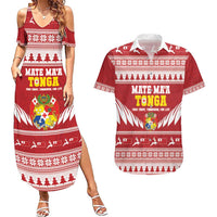 Personalised Tonga Rugby Christmas Couples Matching Summer Maxi Dress and Hawaiian Shirt Mate Maa Tonga Ngatu Pattern LT14 Red - Polynesian Pride