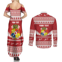Personalised Tonga Rugby Christmas Couples Matching Summer Maxi Dress and Long Sleeve Button Shirt Mate Maa Tonga Ngatu Pattern LT14 - Polynesian Pride