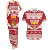 Personalised Tonga Rugby Christmas Couples Matching Tank Maxi Dress and Hawaiian Shirt Mate Maa Tonga Ngatu Pattern LT14 Red - Polynesian Pride