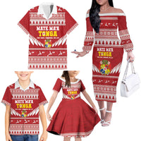 Personalised Tonga Rugby Christmas Family Matching Off The Shoulder Long Sleeve Dress and Hawaiian Shirt Mate Maa Tonga Ngatu Pattern - Polynesian Pride