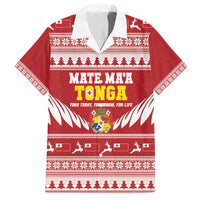 Personalised Tonga Rugby Christmas Family Matching Puletasi and Hawaiian Shirt Mate Maa Tonga Ngatu Pattern LT14 Dad's Shirt - Short Sleeve Red - Polynesian Pride