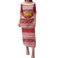 Personalised Tonga Rugby Christmas Family Matching Puletasi and Hawaiian Shirt Mate Maa Tonga Ngatu Pattern LT14 Mom's Dress Red - Polynesian Pride