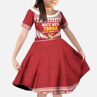 Personalised Tonga Rugby Christmas Kid Short Sleeve Dress Mate Maa Tonga Ngatu Pattern LT14 KID Red - Polynesian Pride