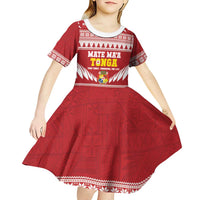 Personalised Tonga Rugby Christmas Kid Short Sleeve Dress Mate Maa Tonga Ngatu Pattern LT14 - Polynesian Pride