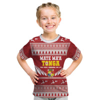 Personalised Tonga Rugby Christmas Kid T Shirt Mate Maa Tonga Ngatu Pattern LT14 Red - Polynesian Pride