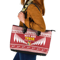 Tonga Rugby Christmas Leather Tote Bag Mate Maa Tonga Ngatu Pattern - Polynesian Pride