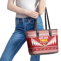 Tonga Rugby Christmas Leather Tote Bag Mate Maa Tonga Ngatu Pattern - Polynesian Pride