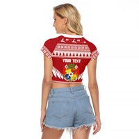 Personalised Tonga Rugby Christmas Raglan Cropped T Shirt Mate Maa Tonga Ngatu Pattern LT14 - Polynesian Pride