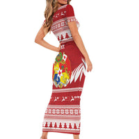 Personalised Tonga Rugby Christmas Short Sleeve Bodycon Dress Mate Maa Tonga Ngatu Pattern LT14 - Polynesian Pride