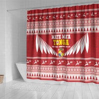 Tonga Rugby Christmas Shower Curtain Mate Maa Tonga Ngatu Pattern - Polynesian Pride