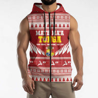 Personalised Tonga Rugby Christmas Sleeveless Zip Hoodie Mate Maa Tonga Ngatu Pattern LT14 - Polynesian Pride