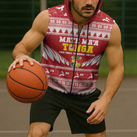 Personalised Tonga Rugby Christmas Sleeveless Zip Hoodie Mate Maa Tonga Ngatu Pattern LT14 - Polynesian Pride