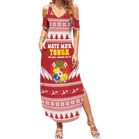 Personalised Tonga Rugby Christmas Summer Maxi Dress Mate Maa Tonga Ngatu Pattern LT14 Women Red - Polynesian Pride