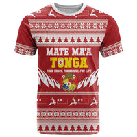 Personalised Tonga Rugby Christmas T Shirt Mate Maa Tonga Ngatu Pattern LT14 Red - Polynesian Pride