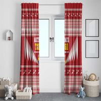 Tonga Rugby Christmas Window Curtain Mate Maa Tonga Ngatu Pattern - Polynesian Pride