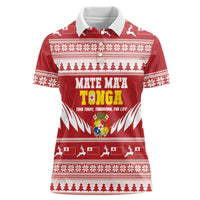 Personalised Tonga Rugby Christmas Women Polo Shirt Mate Maa Tonga Ngatu Pattern LT14 Female Red - Polynesian Pride
