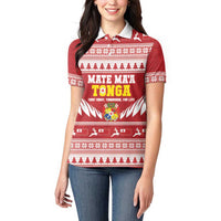 Personalised Tonga Rugby Christmas Women Polo Shirt Mate Maa Tonga Ngatu Pattern LT14 - Polynesian Pride