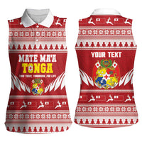 Personalised Tonga Rugby Christmas Women Sleeveless Polo Shirt Mate Maa Tonga Ngatu Pattern - Polynesian Pride