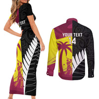 New Zealand and West Indies Cricket Custom Couples Matching Short Sleeve Bodycon Dress and Long Sleeve Button Shirt Black Cap Windies Together - Polynesian Pride