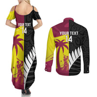 New Zealand and West Indies Cricket Custom Couples Matching Summer Maxi Dress and Long Sleeve Button Shirt Black Cap Windies Together - Polynesian Pride
