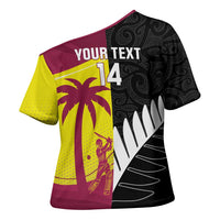 New Zealand and West Indies Cricket Custom Cross Shoulder Shirt Black Cap Windies Together LT14 - Polynesian Pride