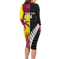 New Zealand and West Indies Cricket Custom Family Matching Long Sleeve Bodycon Dress and Hawaiian Shirt Black Cap Windies Together - Polynesian Pride