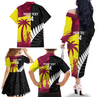 New Zealand and West Indies Cricket Custom Family Matching Off The Shoulder Long Sleeve Dress and Hawaiian Shirt Black Cap Windies Together - Polynesian Pride