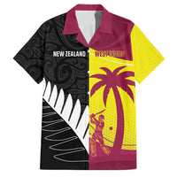 New Zealand and West Indies Cricket Custom Family Matching Off The Shoulder Long Sleeve Dress and Hawaiian Shirt Black Cap Windies Together - Polynesian Pride
