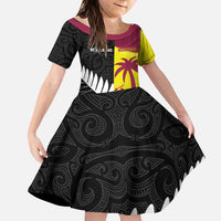New Zealand and West Indies Cricket Custom Family Matching Puletasi and Hawaiian Shirt Black Cap Windies Together LT14 Daughter's Dress Black - Polynesian Pride