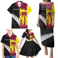 New Zealand and West Indies Cricket Custom Family Matching Puletasi and Hawaiian Shirt Black Cap Windies Together LT14 - Polynesian Pride