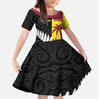 New Zealand and West Indies Cricket Custom Family Matching Short Sleeve Bodycon Dress and Hawaiian Shirt Black Cap Windies Together - Polynesian Pride
