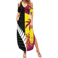 New Zealand and West Indies Cricket Custom Family Matching Summer Maxi Dress and Hawaiian Shirt Black Cap Windies Together - Polynesian Pride